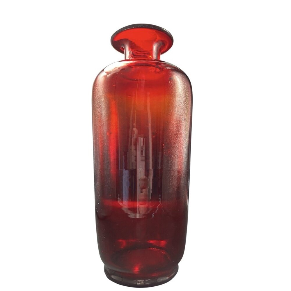 Ruby Red Tiara Indiana Glass Vase  10" Tall Hand Blown Vintage - Beautiful!